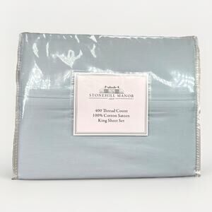 New Stonehill Manor Blue King Size Cotton Sateen 400 Thread Count Sheet Set